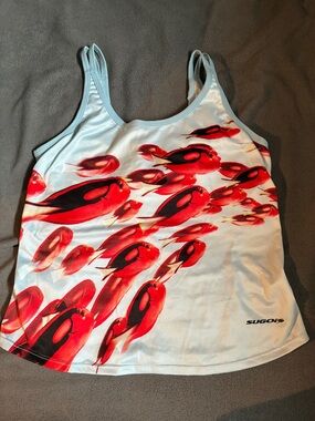 SUGOI Light Blue Tank with Bold Red Fish Graphic